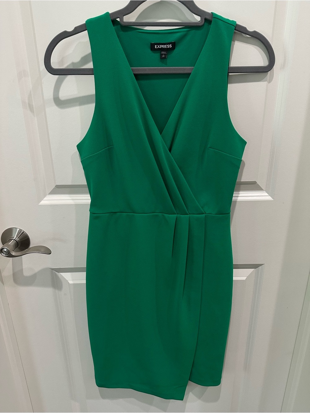 Express Emerald Green Sleeveless Faux-Wrap Mini Dress